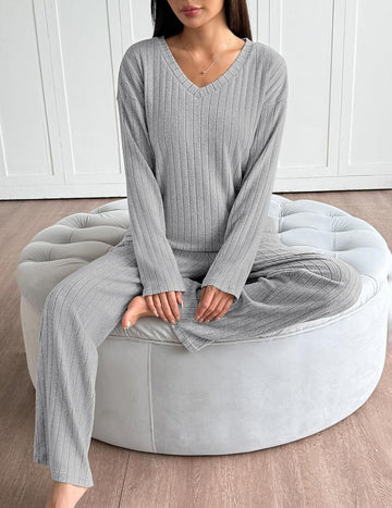 ekouaer-pajama-sets-lounge-set-langarm-gerippt-taschen image 7