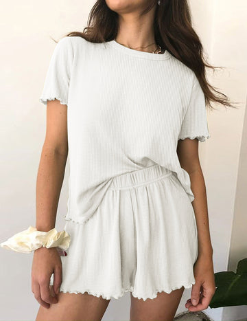 ekouaer-pajama-sets-ribbed-pyjama-ripp-kurzarm image 7