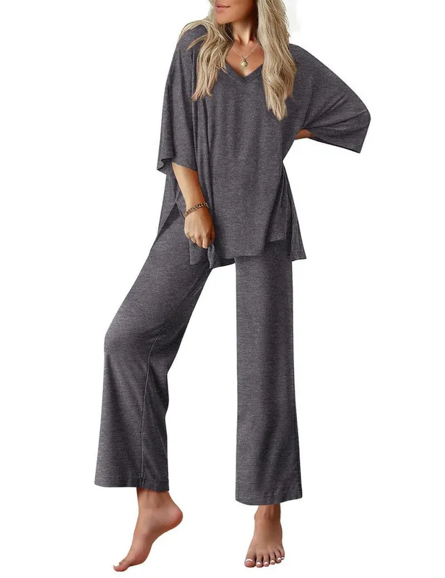 ekouaer-pajama-sets-kurzarm-schlafanzug-v-ausschnitt-hose image 1