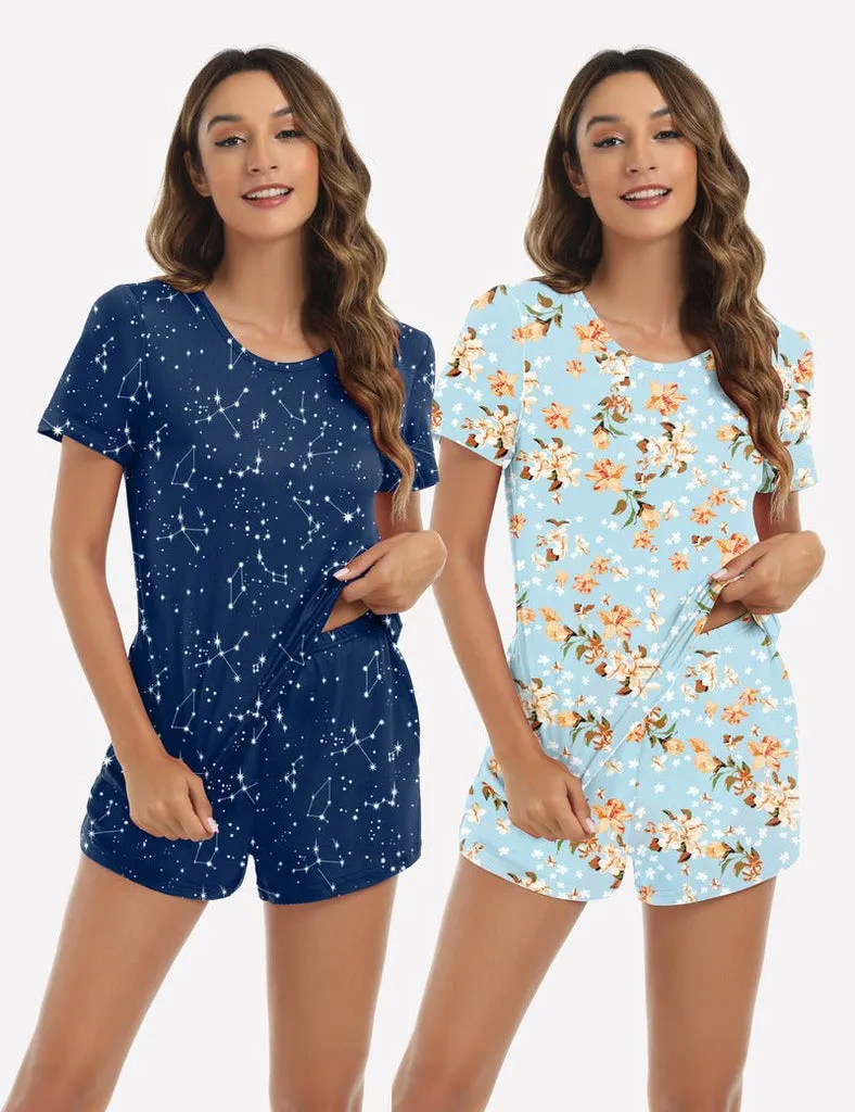 ekouaer-pajama-sets-pyjama-kurzarm-2er-pack-bedruckt-shorts image 1