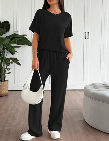ekouaer-pajama-sets-lounge-set-2-teilig-kurzarm-mit-taschen image 7