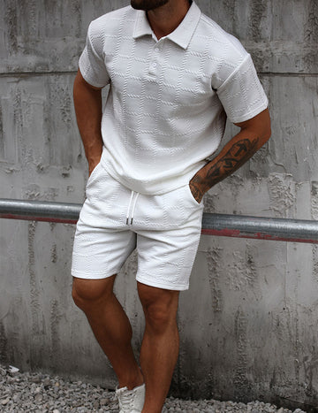 ekouaer-men-polo-set-jacquard-shorts-beige image 5