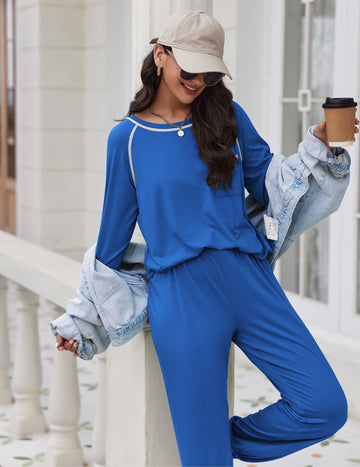 ekouaer-pajama-sets-classic-pyjama-baumwolle-langarm-tasche image 2