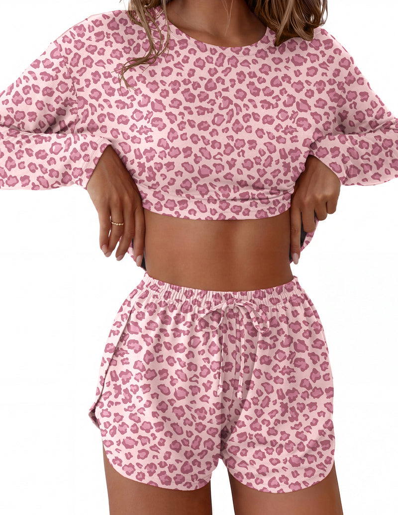 ekouaer-pajama-sets-shorty-langarm-rosa-leopard image 5