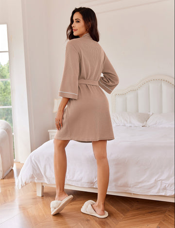 ekouaer-robes-bademantel-waffel-knielang-mit-g-rtel image 5