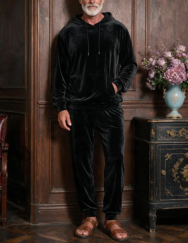 ekouaer-men-samt-hausanzug-herren-hoodie-jogger-2-teilig image 1