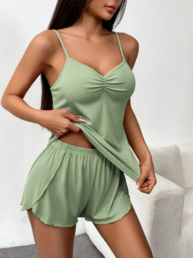 ekouaer-pajama-sets-ribbed-knit-cami-schlafanzug-v-ausschnitt image 1