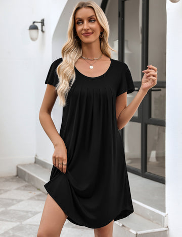 ekouaer-pleated-comfy-sleep-dress-nachthemd-kurzarm-plissee image 5