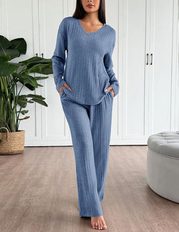 ekouaer-pajama-sets-lounge-set-pyjama-langarm-ripstrick image 5
