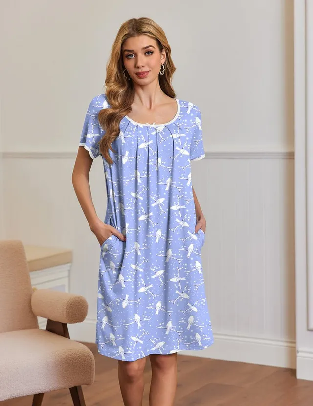 ekouaer-nightgowns-hauskleid-kurzarm-mit-taschen-knielang image 1