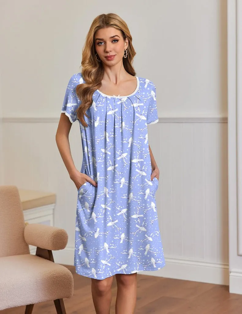 ekouaer-nightgowns-hauskleid-kurzarm-mit-taschen-knielang image 1