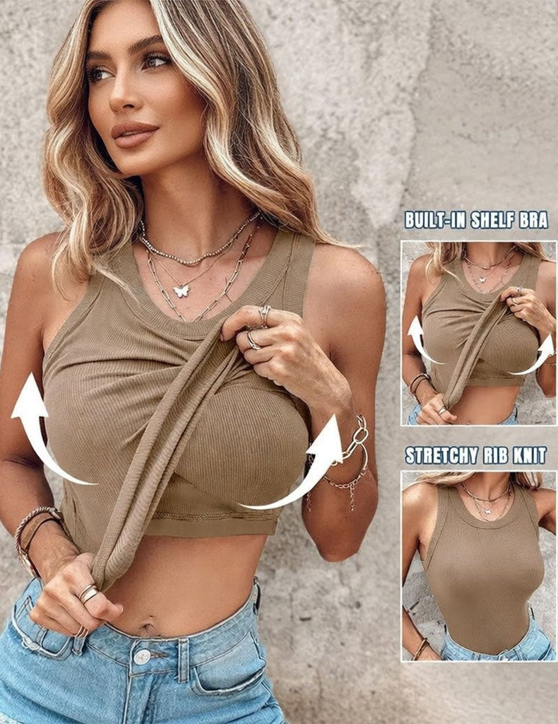 ekouaer-crop-top-damen-twist-ripp-mit-bh-royal image 1