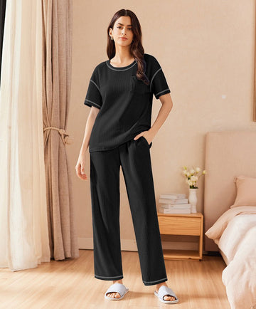 ekouaer-pajama-sets-waffle-pyjama-set-leicht-mit-taschen image 6
