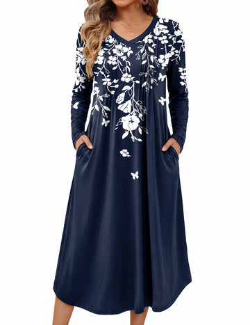 ekouaer-nightgowns-nachthemd-blumen-langarm-lang-plissee image 3