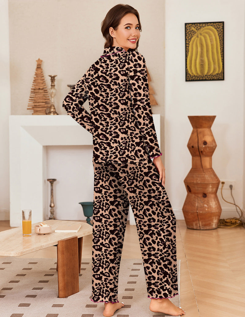 ekouaer-pajama-sets-button-down-schlafanzug-leopard-schwarz image 2