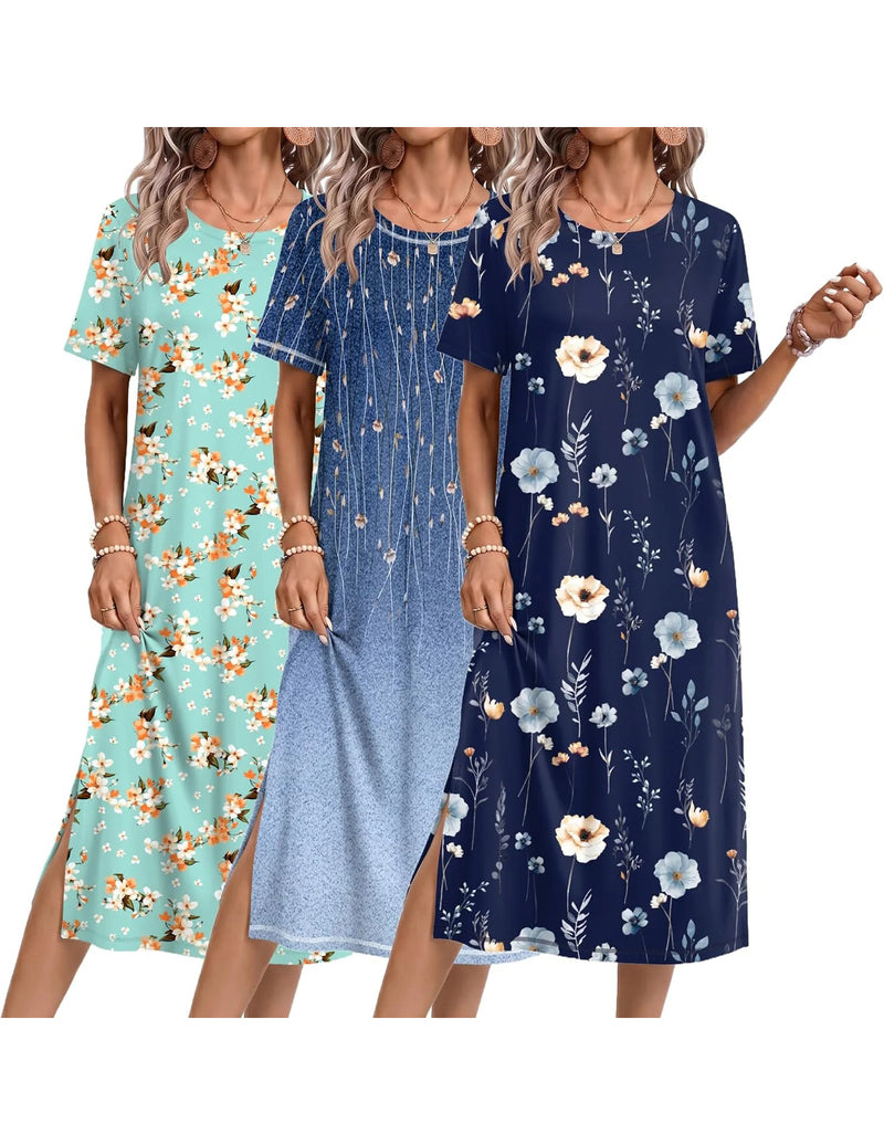 ekouaer-nightgowns-nachthemd-kurzarm-3er-pack-knielang image 3