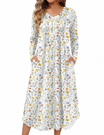 ekouaer-nightgowns-nachthemd-blumen-langarm-lang-plissee image 7