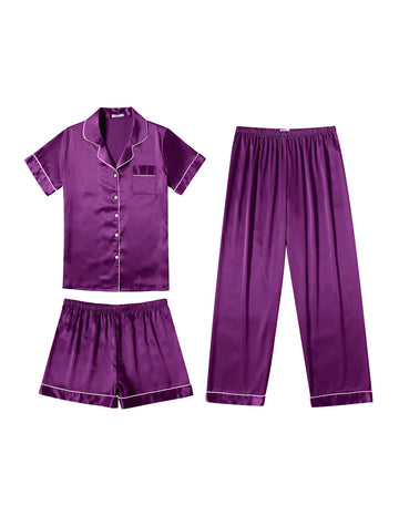 ekouaer-satin-3-teiliges-schlafanzug-set-kurzarm-knopfleiste image 4