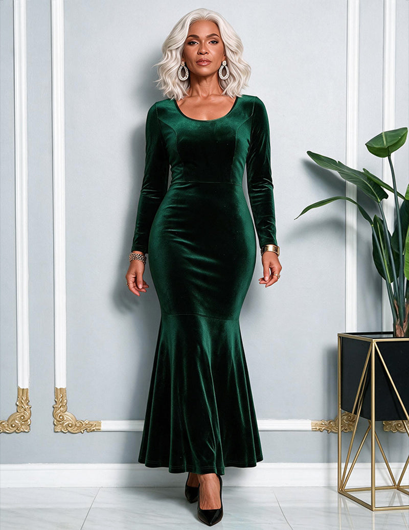 ekouaer-velvet-fringe-nachthemd-dunkelgr-n-cape-mermaid image 5