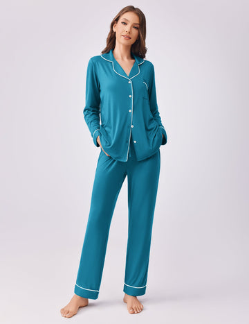 ekouaer-pajama-sets-pyjama-knopfleiste-viskose-mit-taschen image 5