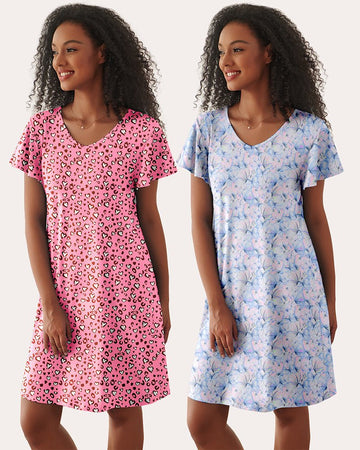 ekouaer-pajama-sets-nachthemd-2er-pack-kurzarm-print image 5