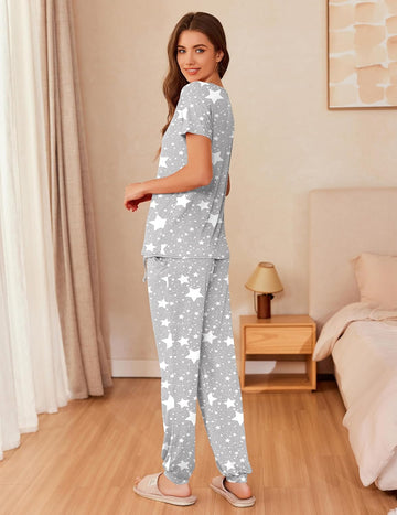 ekouaer-pajama-sets-short-sleeve-lounge-sets-pyjama-jogger image 5
