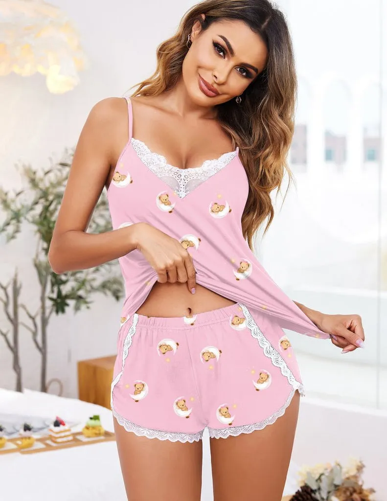 ekouaer-teddy-cami-split-short-pyjama-set-2-teilig-spitze image 1