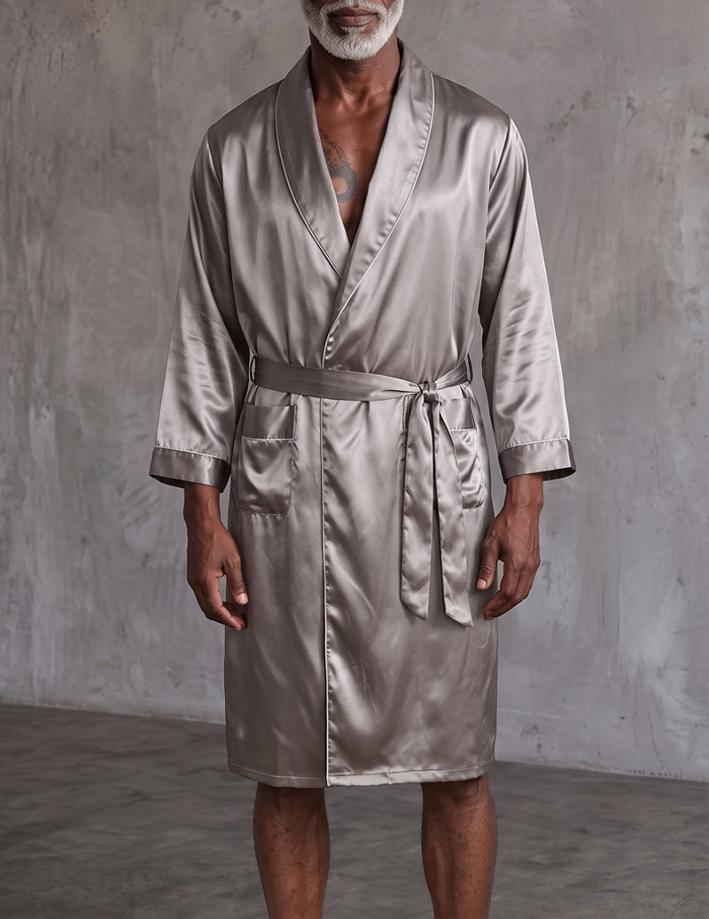 ekouaer-men-satin-morgenmantel-herren-schwarz-v-ausschnitt image 7