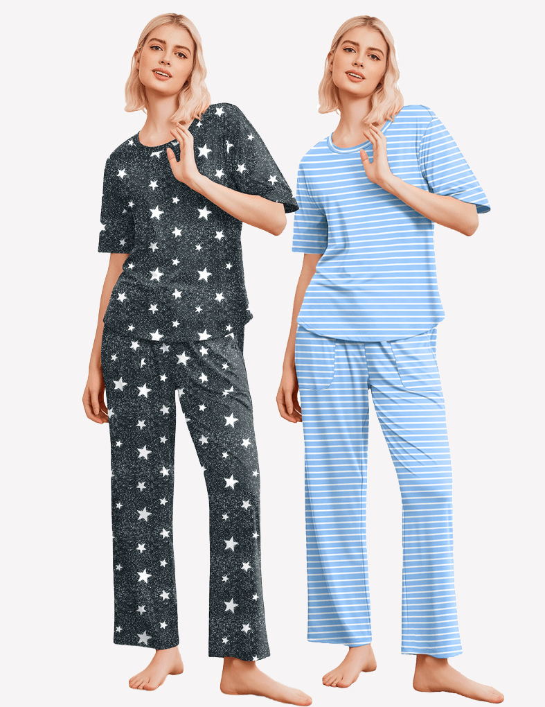 ekouaer-pajama-sets-2er-schlafanzug-kurzarm-taschen image 1