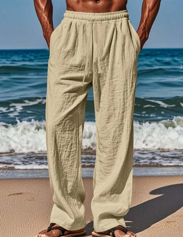 ekouaer-men-leinenhose-herren-beige-weit-mit-kordelzug image 5