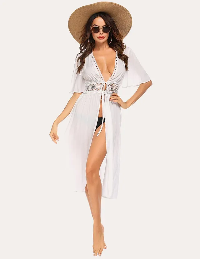 ekouaer-swimwear-long-flowy-strandkleid-kimono-mit-g-rtel image 1