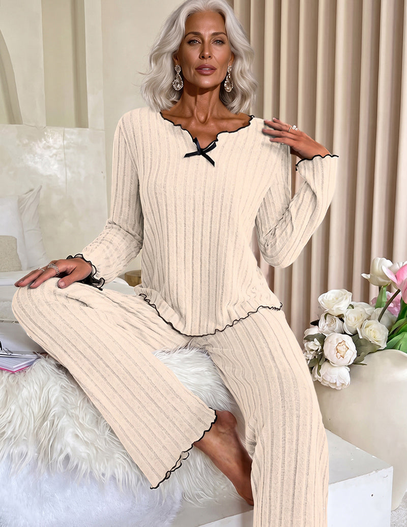 ekouaer-pajama-sets-ribbed-knit-pyjama-schwarz-2-teilig-leicht image 2
