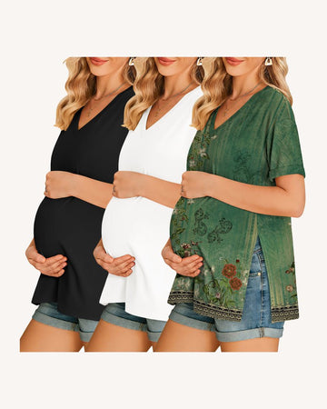 ekouaer-maternity-umstandsshirt-3er-pack-v-ausschnitt-kurz image 3