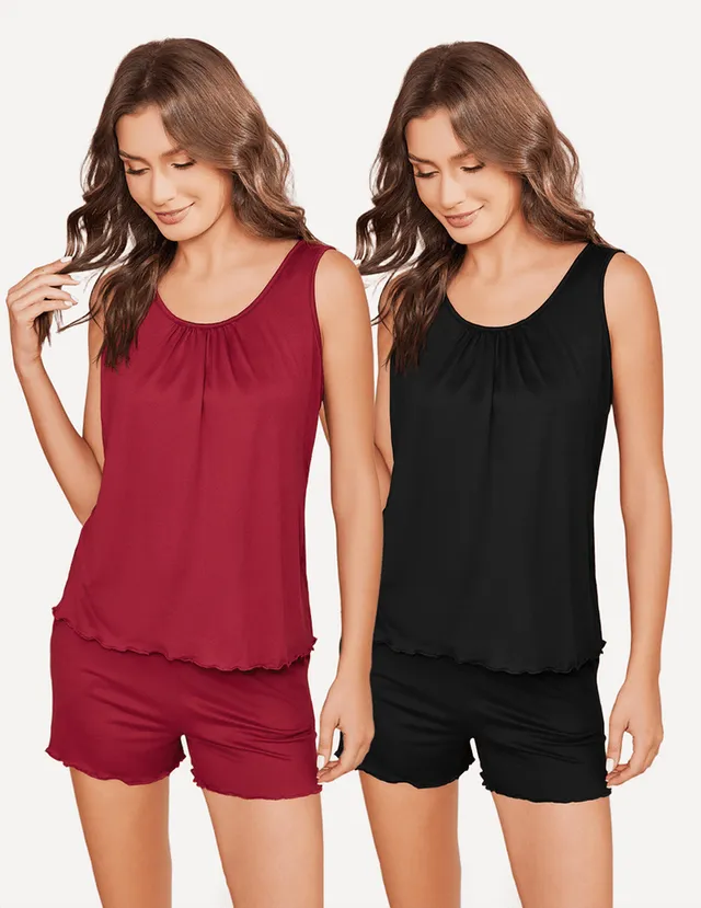 ekouaer-2-pack-pyjama-shorts-damen-rmellos-top-2er-set image 1