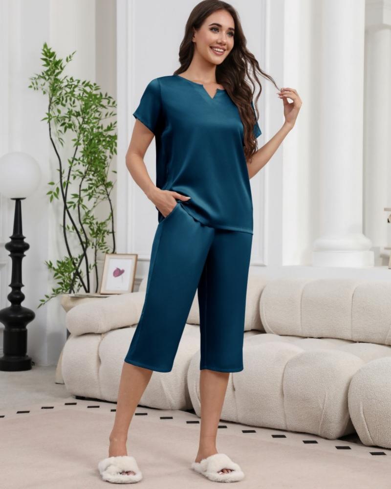 ekouaer-pajama-sets-satin-kurzarm-pyjama-navy-m image 5
