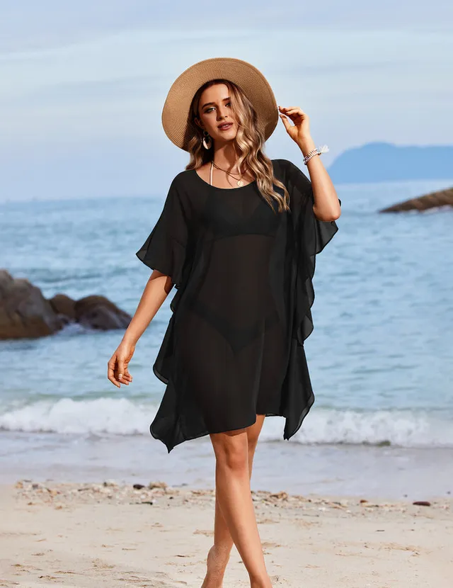 ekouaer-swimwear-chiffon-ruffle-strandkleid-floral-chiffon image 1