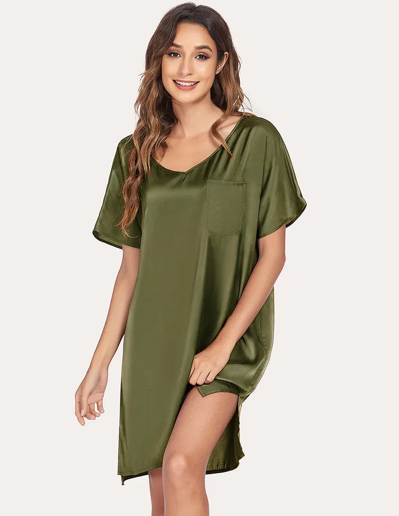 ekouaer-nightgowns-satin-nachthemd-kurz-v-ausschnitt-tasche image 1