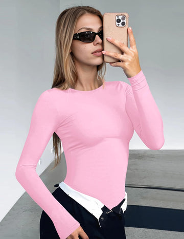 ekouaer-long-sleeve-shirt-tight-fitted-langarmshirt-uni image 5