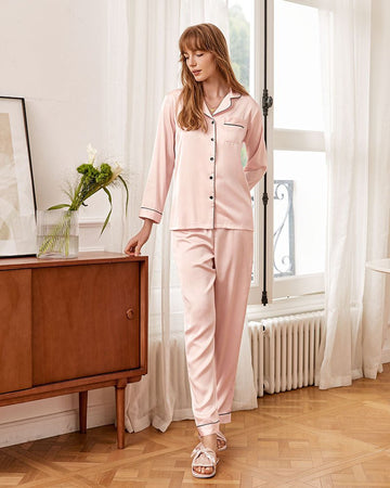 ekouaer-pajama-sets-satin-kurzarm-schlafanzug-2-teiler-schwarz image 3