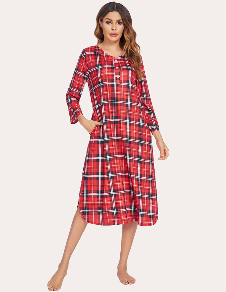 ekouaer-nightgowns-flanell-nachthemd-kariert-warm image 1