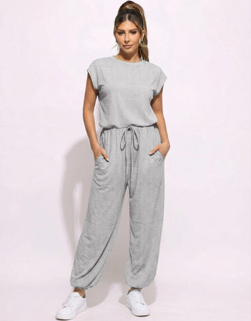 ekouaer-jumpsuits-jogger-overall-kurzarm-rundhals-damen image 3