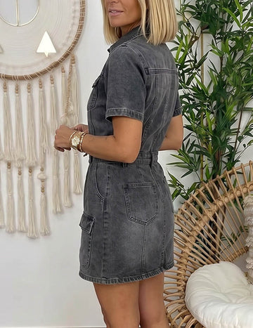 ekouaer-nightgowns-denim-minikleid-kurzarm-knopfleiste image 7