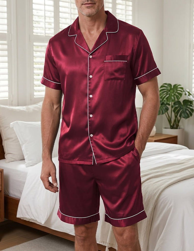 ekouaer-men-satin-pyjama-herren-kurzarm-mit-shorts-und-paspel image 1