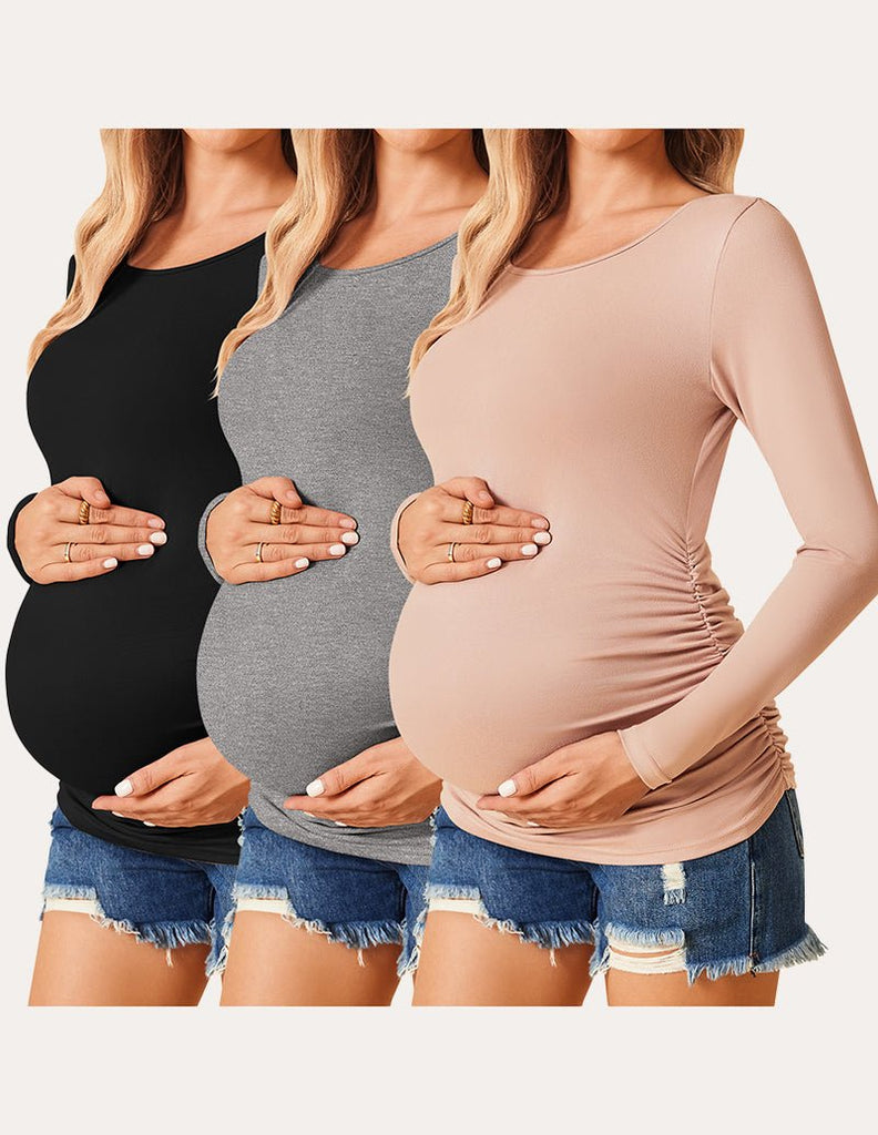 ekouaer-maternity-umstandsshirt-3er-pack-seitlich-gerafft-2 image 1