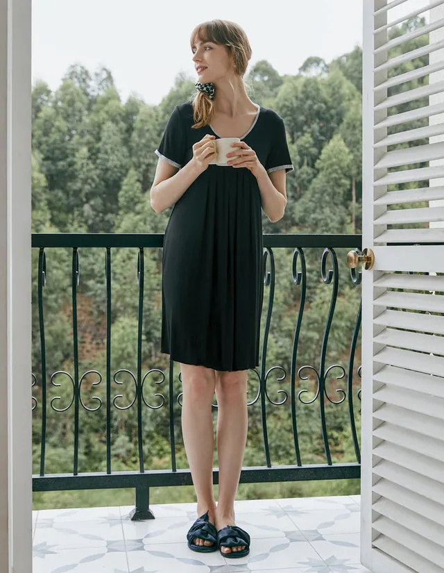 ekouaer-pleated-nachthemd-damen-plissee-schlafkleid image 1
