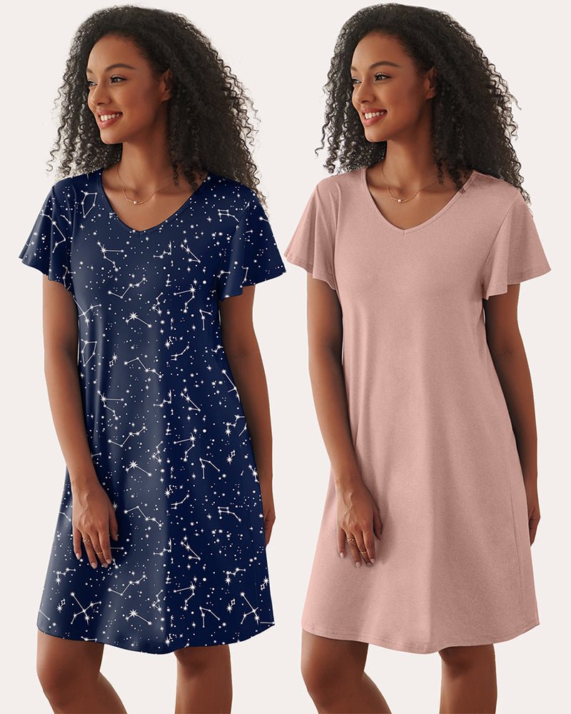 ekouaer-pajama-sets-nachthemd-2er-pack-kurzarm-print image 1
