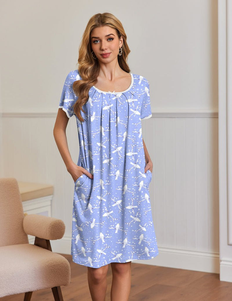 ekouaer-nightgowns-hauskleid-kurzarm-mit-taschen-knielang image 1