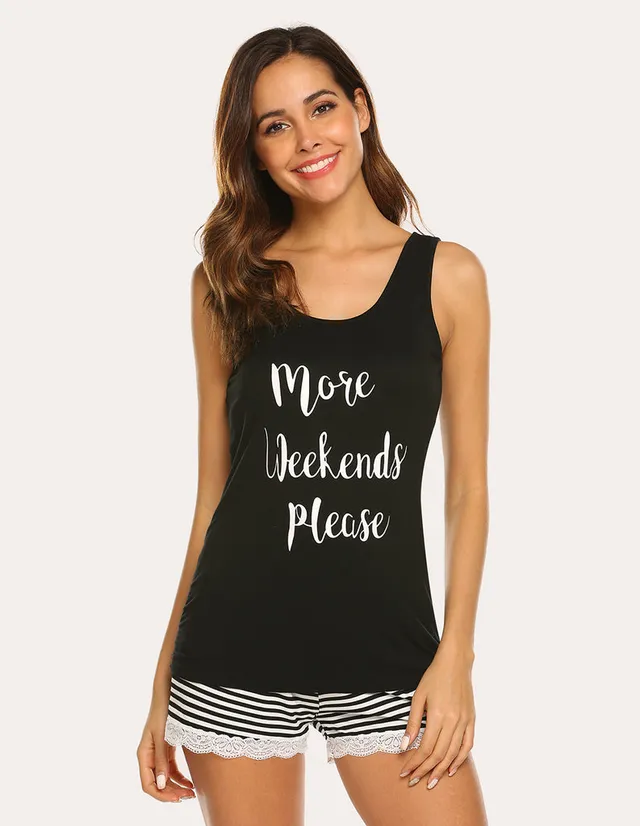 ekouaer-letter-print-pyjama-top-und-gestreifte-shorts-2tlg image 1