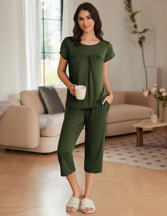 ekouaer-pajama-sets-kurzarm-schlafanzug-floral-capri image 1