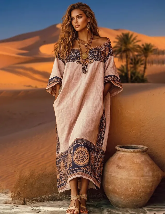 ekouaer-nightgowns-boho-maxikleid-off-shoulder-leinen-blau image 1